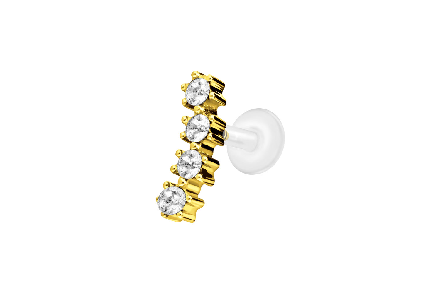 PTFE Labret Piercing mit Innengewinde + Titan-Aufsatz 4 EINGEFASSTE KRISTALLE